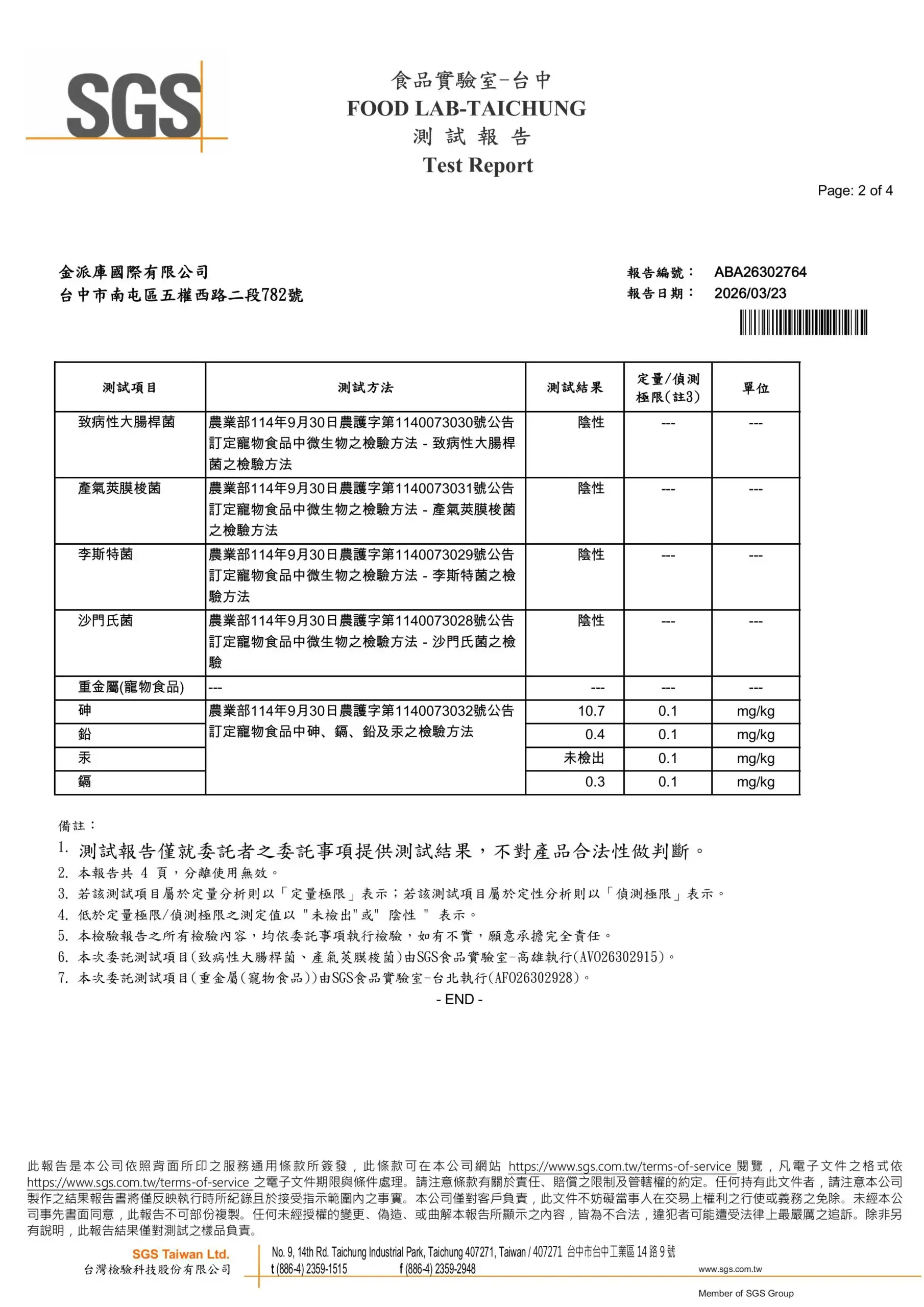 丁香魚 2026/10/22 批次 SGS 檢驗報告第 2 頁